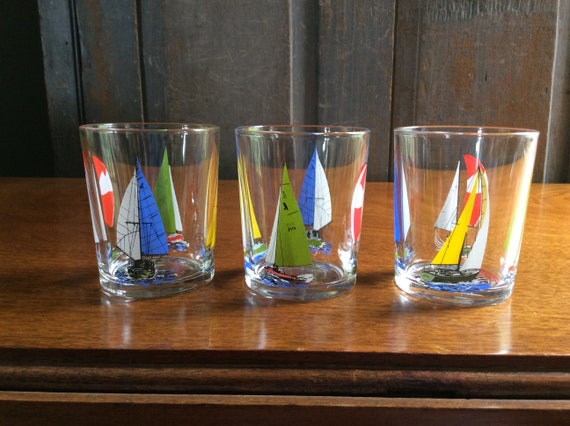 Vintage Set Of 3 Arcoroc Sailboat Glasses Made In France Etsy