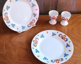 Vintage Porsgrund Norway Farmers Rose Egg Cups or Plates YOU CHOOSE