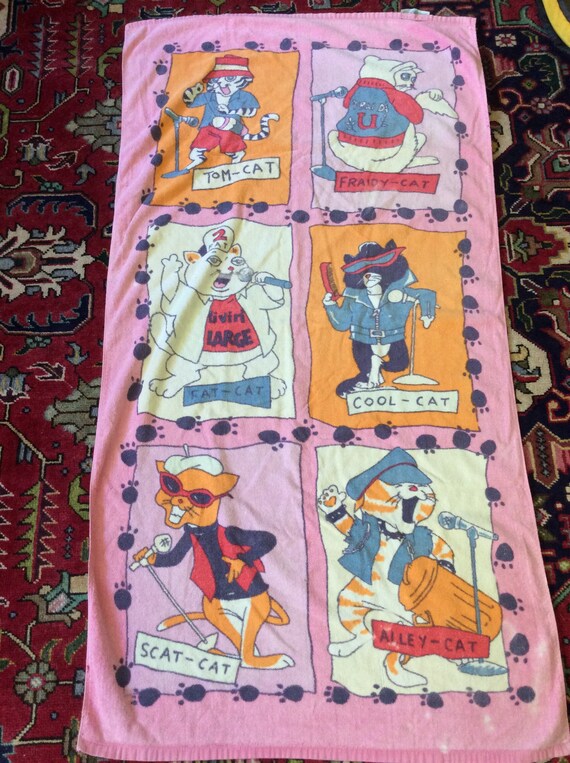 Vintage Cecil Saydah Cool Cats Beach Towel Etsy