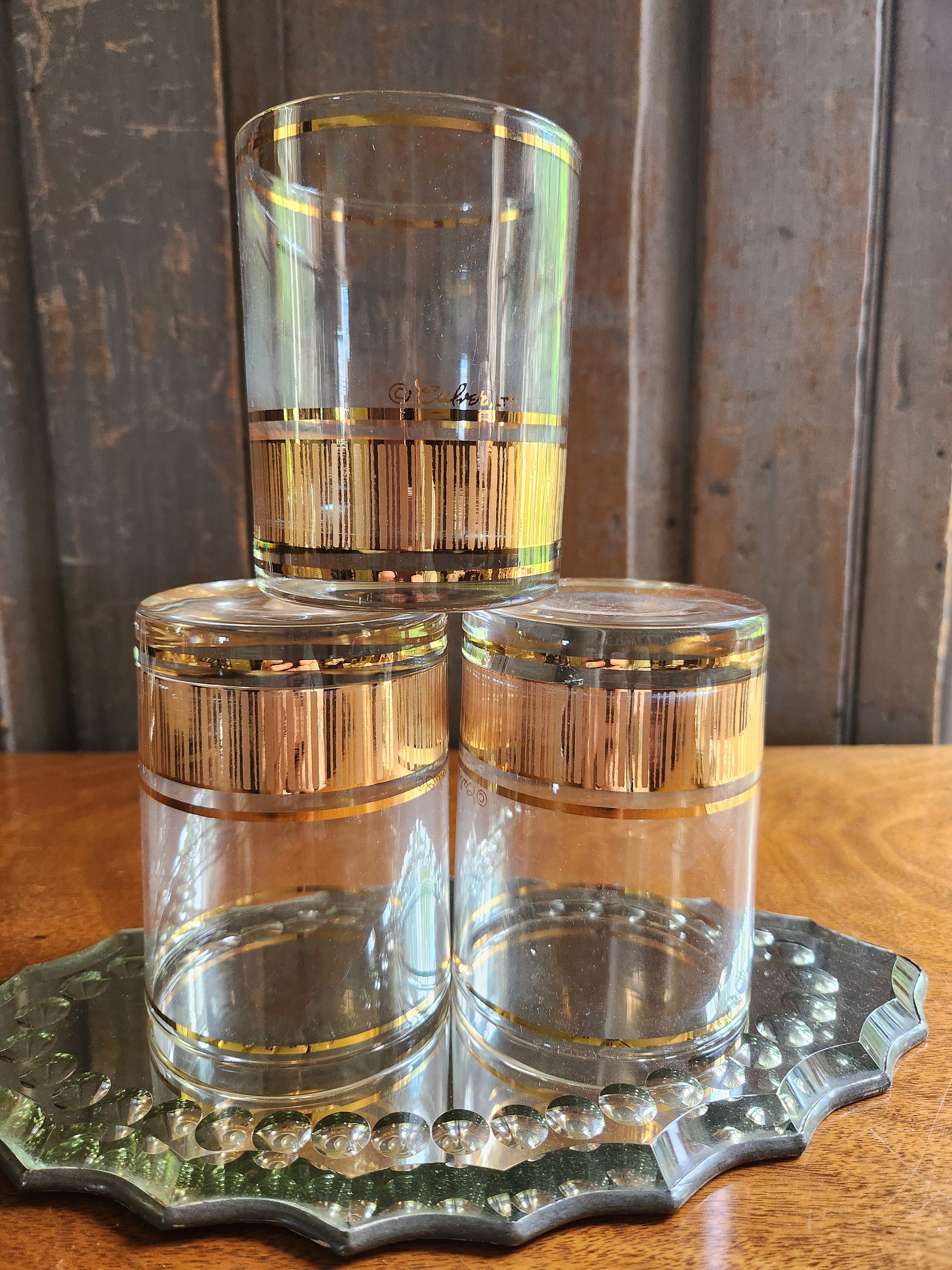 Vintage Set of 3 Gold Culver Glasses Low Ball on the Rocks - Etsy display picture 1