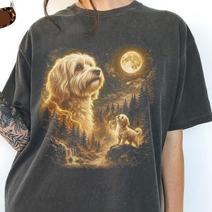 Havanese Howling Moon T-Shirt, kubanische Seidenhundeliebhabergeschenk, Retro Tiergraphik-T-Stück