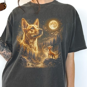 T-shirt Carolina Dog Howling Moon, cadeau American Dingo Lover, retro T-shirt Wild Dog