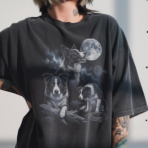 Border Collie Moon Shirt, Vintage 90s Sheepdog Pet Graphic Tee, Herding Hound Lover Gift