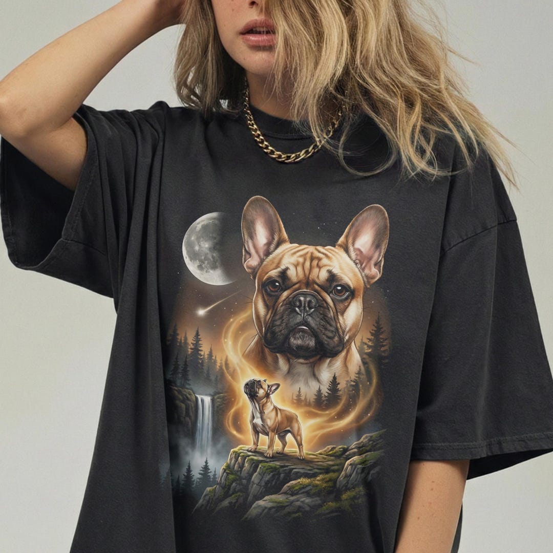 French Bulldog Howling Moon Shirt | Mystical Frenchie Forest Nature Pet ...