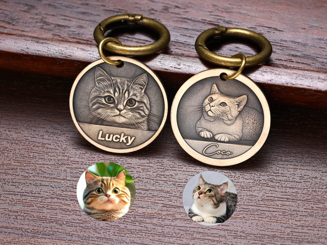 Cat Identification Tags Customized 3D Embossed Pet ID Tag, Customized Brass Cat Nameplate ...