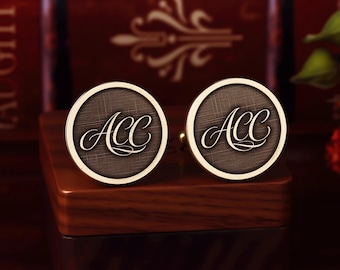 Gemelos de latón personalizados de 20 mm, acabado en bronce antiguo, iniciales grabadas, regalo para padrinos de boda, caja grabada opcional.