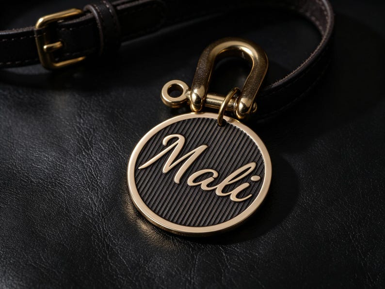 Custom Brass Pet ID Tag, Double Sided Engraved Dog Collar Charm image 4