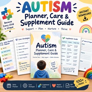 Autism Support Bundle, Daily Routine Tracker, Caregiver Workbook, Supplement Log, Special Needs Printable PDF