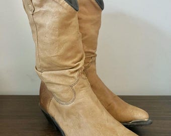 Dingo Leather Slouch Boots Western Cowgirl Metal Toe Cap Slant Heels Womens 7 M