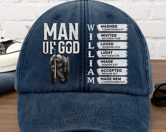 Personalized Man Of God Hat, Custom Name Christian Warrior Cap, Bible Verse Faith Gift For Dad Husband Men
