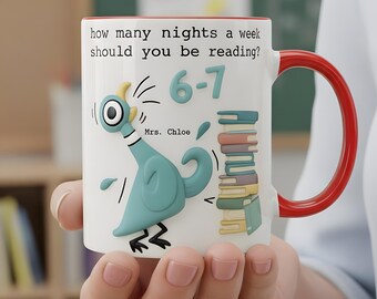 Personalized Teacher Reading Mug, Custom Teacher Name Coffee Cup, Reading Teacher Gift, Book Lover Mug, Classroom Gift