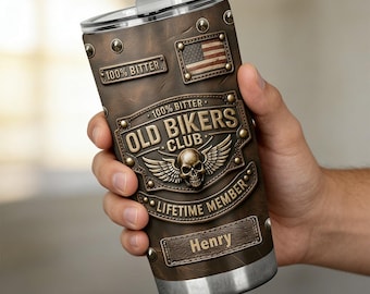 Personalized Biker Tumbler, Custom Name Old Bikers Club Mug, Gift for Dad Husband Biker, Gift Motorcycle Lover, Gift Father's Day