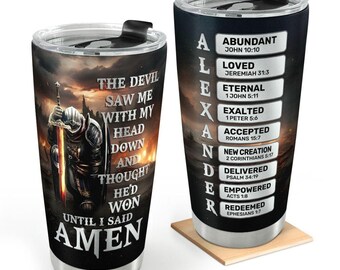 Amen Christian Tumbler, Personalized Bible Verse Name Cup, Faith Warrior Prayer Gift For Men, Religious Travel Mug