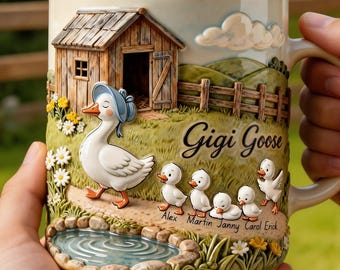 Personalized Goose Family Mug, Custom Mommy Goose Coffee Cup, Grandma Gift, Kids Name Mug, Family Keepsake Gift