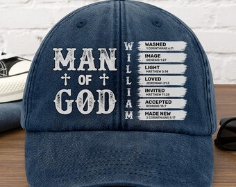Personalized Man Of God Hat, Custom Name Christian Bible Verse Cap, Faith Dad Gift, Religious Baseball Cap For Men