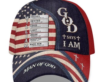 Personalized Man Of God Hat, Custom Name Christian Warrior Cap, Bible Verse Faith Gift For Dad Husband Men