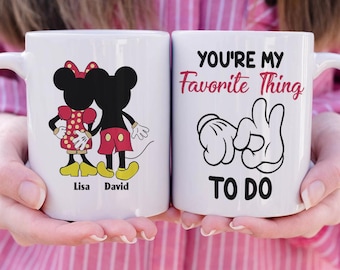 Personalized Couple Mouse Mug, Custom Names Romantic Coffee Cup, Favorite Thing To Do Gift For Couples, Anniversary Gift
