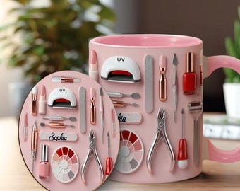 Personalized Nail Tech Mug, Manicurist Gift, Nail Tools Design