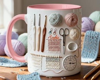 Personalisierte Häkelbecher, individuelles Namensgeschenk für Handwerker.