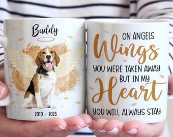 Personalized Pet Memorial Mug, On Angels Wings Dog Cat Remembrance Cup, Custom Photo Name Loss Of Pet Sympathy Gift