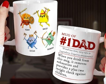 DnD Dad Mug Personalized, Mug of #1 Dad, Custom Kids Name RPG Mug, Dungeon Master Gift, Funny Gamer Dad Gift, Fathers Day Mug