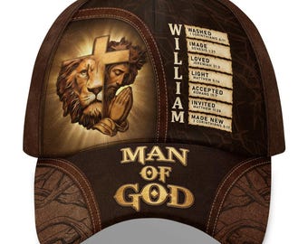 Personalisierter Mann Gottes Hut, christlicher Löwe Jesus Hut, benutzerdefinierter Name Bibel-Vers-Glaube Geschenk für Männer, religiöse Vaterkappe