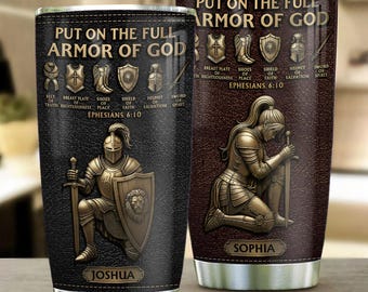 Personalized Armor of God Tumbler Christian Gift for Men & Women, Bible Verse Ephesians 6 10 Cup, Custom Name Faith Gift Stainless Steel.