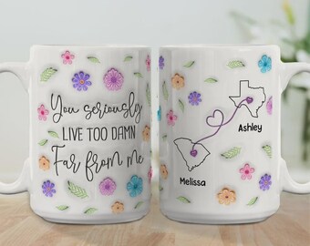 Personalized State to State Map Mug, Long Distance Valentine Gift