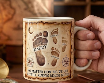 Personalized Daddy Footprint Mug, Custom Family Treasure Map Cup, Gift For Dad, Grandpa, Family Keepsake, Father’s Day Gift