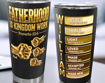 Personalisierter Vaterschaftsbecher, christliches Vatergeschenk, kundenspezifische Kindernamen-Tasse, Bibel-Vers-Reisebecher, Glaube-Vatertagsgeschenk