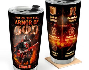 Armor Of God Tumbler, Personalized Christian Knight Travel Mug, Warrior Of Faith Cup, Religious Gift For Men, Bible Gift