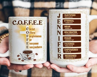 Personalized Christian Coffee Mug, Custom Name Bible Verse Cup, C.O.F.F.E.E Religious Gift, Faith Family Gift For Her