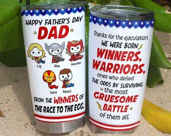 Funny Father's Day Dad Tumbler, Personalized Kids Superhero Cup, Custom Dad Gift, Adult Humor Gift, Gift From Kids