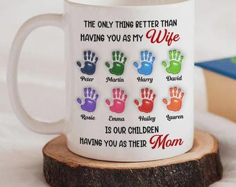 Personalized Family Handprint Coffee Mug, Custom Mom Gift