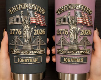 Personalized America 250th Anniversary Tumbler, Custom Name Patriotic Travel Mug, 1776 2026 Independence Day Gift