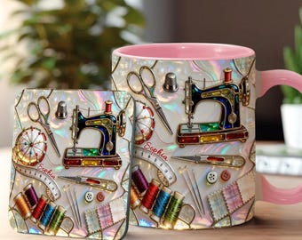Sewing Machine Mug, Personalized Craft Tools Coffee Cup