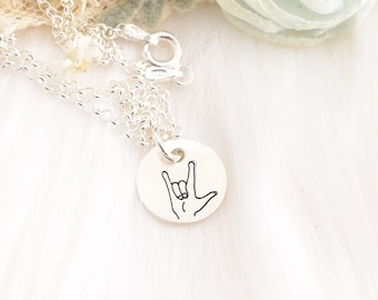 Sign Language Necklace I love You sign Necklace - Deaf ASL Love Sign - I love you jewelry - Hand Stamped ASL - I Love You ASL Jewelry
