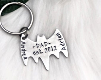 Father's Day Gift - Men's Personalized Keychain - Personalized Hand Stamped BAT Keychain Daddy - Superhero Key chain - Gifts for Dad