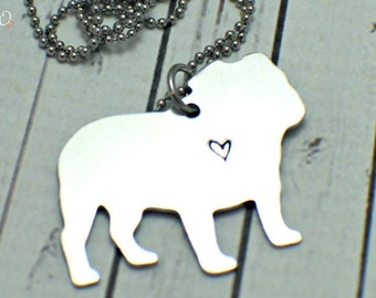 English Bulldog Love - Hand Stamped Jewelry - Hand Stamped English Bulldog Necklace - Bulldog Jewelry - Heart Bulldog Valentine's Day