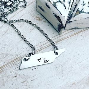 Tennessee Necklace - Hand Stamped Jewelry - Tennessee Heart Necklace - Tennessee State Necklace - Tennessee Home Necklace - TN Necklace