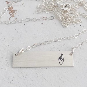 Personalized Bar Necklace // Hand Stamped Sign Language Bar Necklace // Initial Bar Necklace // Hand Stamped Jewelry // Sterling Silver Bar image 1