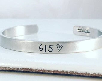 Area Code Personalized Bracelet - Hand Stamped Jewelry - Hand Stamped Cuff Bracelet - Personalized Cuff Bracelet  Metal Bracelet Birthday