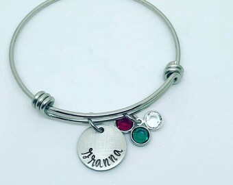 Mothers Personalized Bracelet - Grandma Birthstone Bracelet - Personalized Birthstone Bracelet - Granna Bracelet - Hand Stamped Jewelry