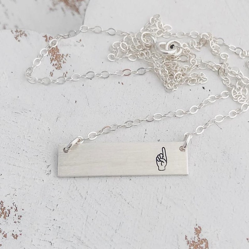 Personalized Bar Necklace // Hand Stamped Sign Language Bar Necklace // Initial Bar Necklace // Hand Stamped Jewelry // Sterling Silver Bar image 1