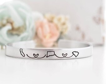 Long Distance Relationship Bracelet - Friends Gift - Mother Daughter Bracelet - Custom Cuff Bracelet - Relationship Gift - Etsy's Pick