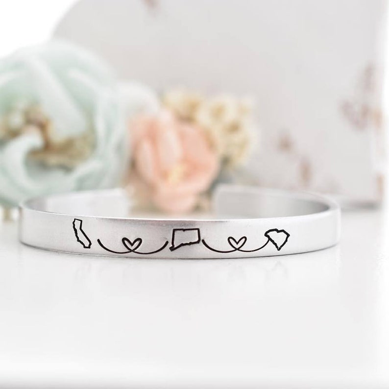 Long Distance Relationship Bracelet Friends Gift Mother Daughter Bracelet Custom Cuff Bracelet Relationship Gift Etsy's Pick image 1