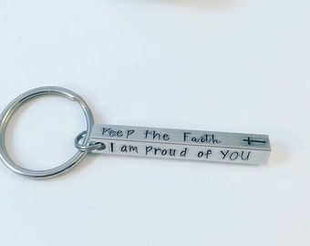 Personalized Bar Keychain - Hand Stamped Bar Keychain - Gift for Him - Valentines Day Gift - Father Gift - Be Strong - Memorial Keychain