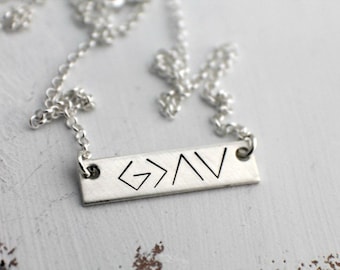 God is Greater Than the Highs and the Lows - Hand Stamped Bar Necklace - Sterling Silver - Christian Necklace, Inspirational Necklace