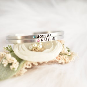 Personalized Birthstone Bracelet Personalized Cuff Bracelet Personalized Mother's Bracelet Name and Birthstone Bracelet Mothers Day image 2