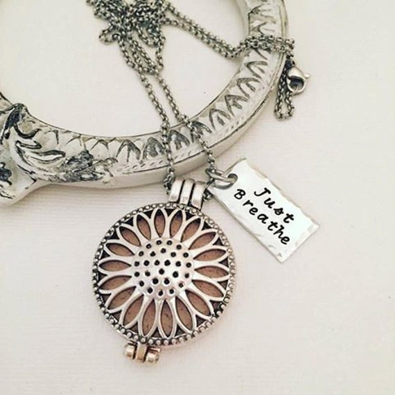 Diffuser necklace-diffuser locket-diffuser jewelry-breathe-essential oil Jewelry-essential oil necklace-essential oil diffuser-hand stamped